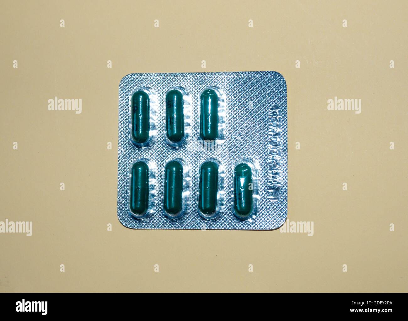 Eine Blisterpackung mit 7 250mg Cefalexin Tabletten zur Behandlung von Blaseninfektionen. Stockfoto