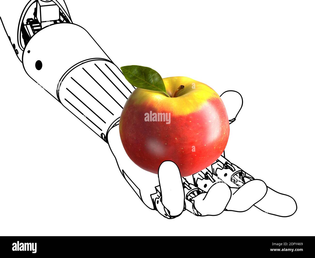 Stilisierte Illustration einer android-Hand mit einem Apfel in ihm Nahaufnahme Stockfoto
