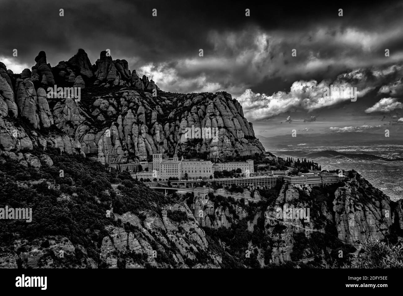 Blick auf Montserrat Kloster und Abtei, Provinz Barcelona, Katalonien, Spanien Stockfoto