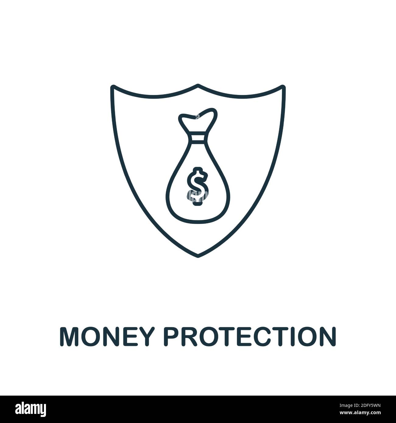 Symbol „Geldschutz“. Line Style Element aus der gdpr Kollektion. Thin Money Protection-Symbol für Vorlagen, Infografiken und mehr Stock Vektor