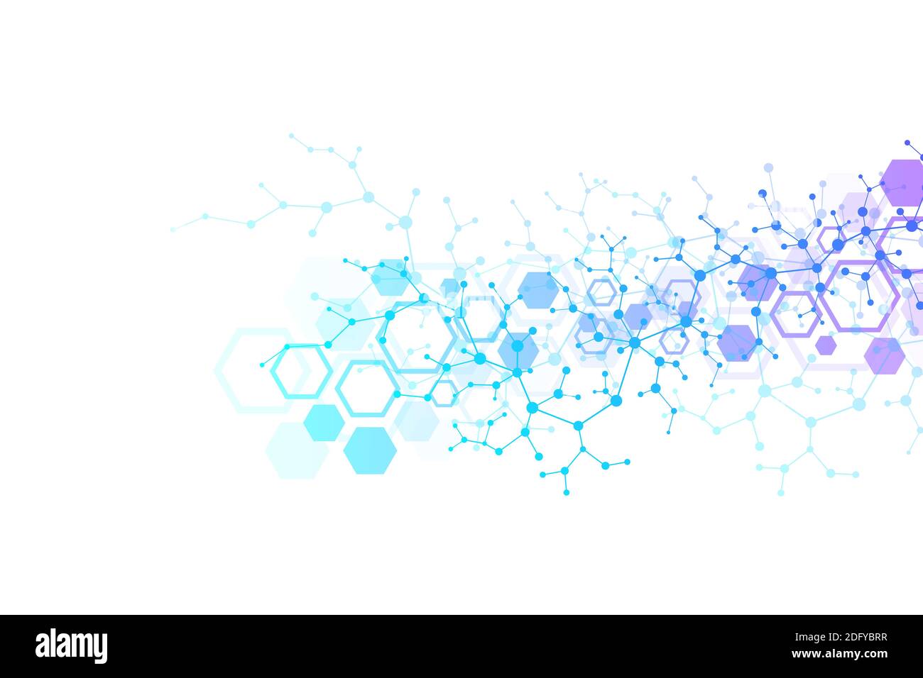 Wissenschaftlicher Molekülhintergrund für Medizin, Wissenschaft, Technologie, Chemie. Tapete oder Banner mit einem DNA-Moleküle. Geometrische dynamische Illustration. Stockfoto