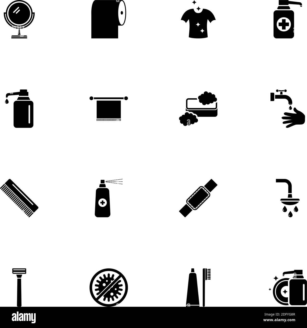 Hygiene Kampf Symbol - erweitern Sie auf jede Größe - Ändern Sie auf jede Farbe. Perfect Flat Vector enthält solche Symbole wie antiseptische Flasche, Patch, Kamm, Hand Washlin Stock Vektor