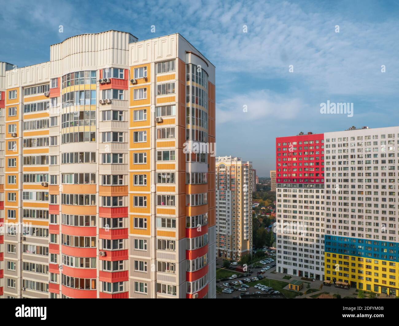 Moderne Wohnanlage für Familien in Moskau, Luftbild Stockfoto