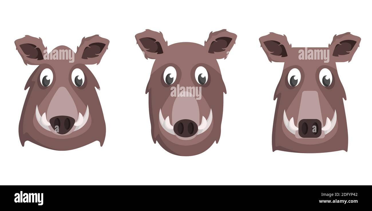 Set von Cartoon Wildschweine. Verschiedene Formen von Tiergesichtern. Stock Vektor