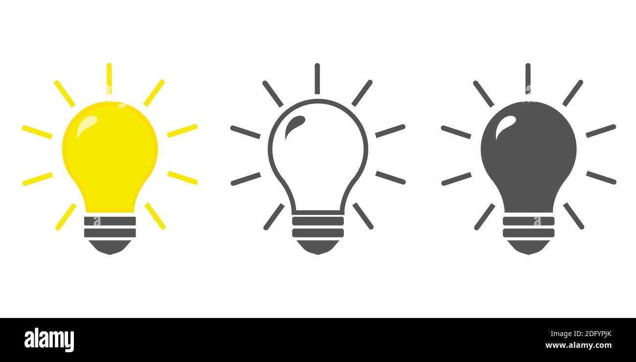 Symbol für die Glühlampe. Linie, durchgezogene und gefüllte Umrisse farbige Version, Umrisse und gefüllte Vektorzeichen. Stock Vektor