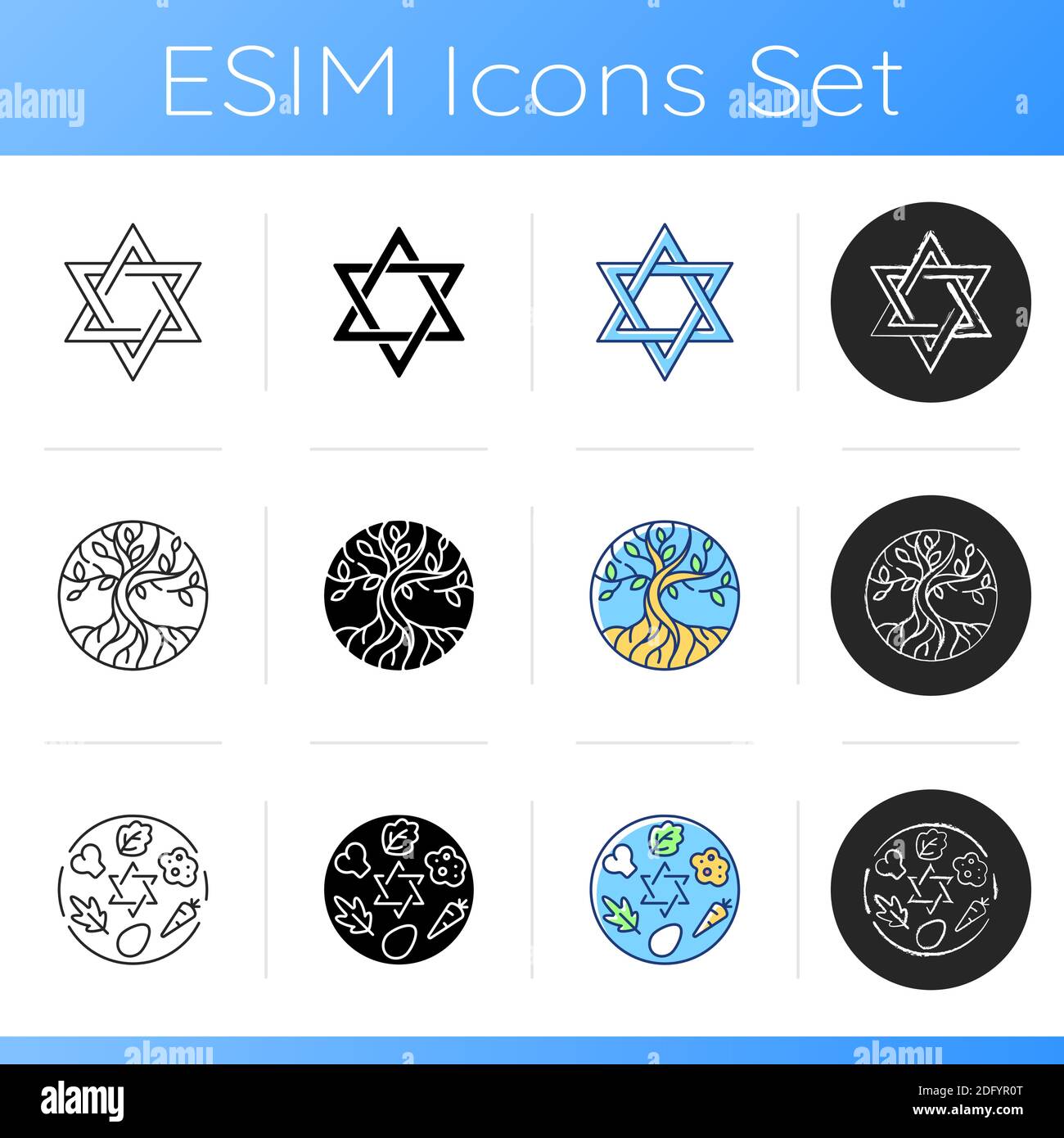 Judaismus Zeichen Symbole gesetzt Stock Vektor