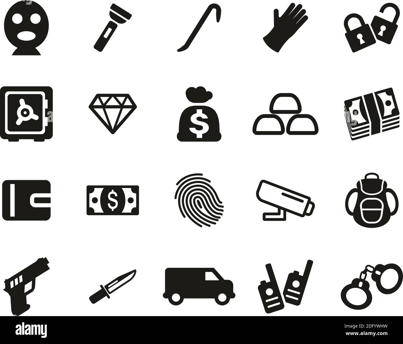 Dieb Oder Einbrecher Icons Black & White Set Big Stock Vektor