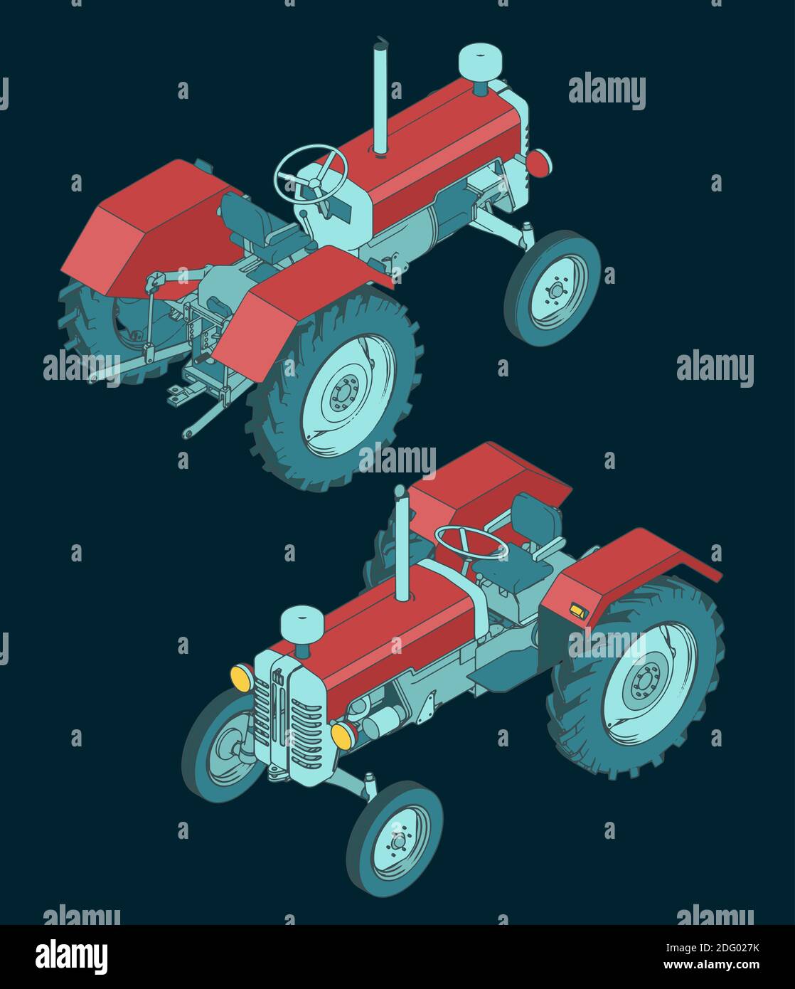 Stilisierte Vektor-Illustrationen einer Cartoon Traktor isometrische Ansicht Stock Vektor