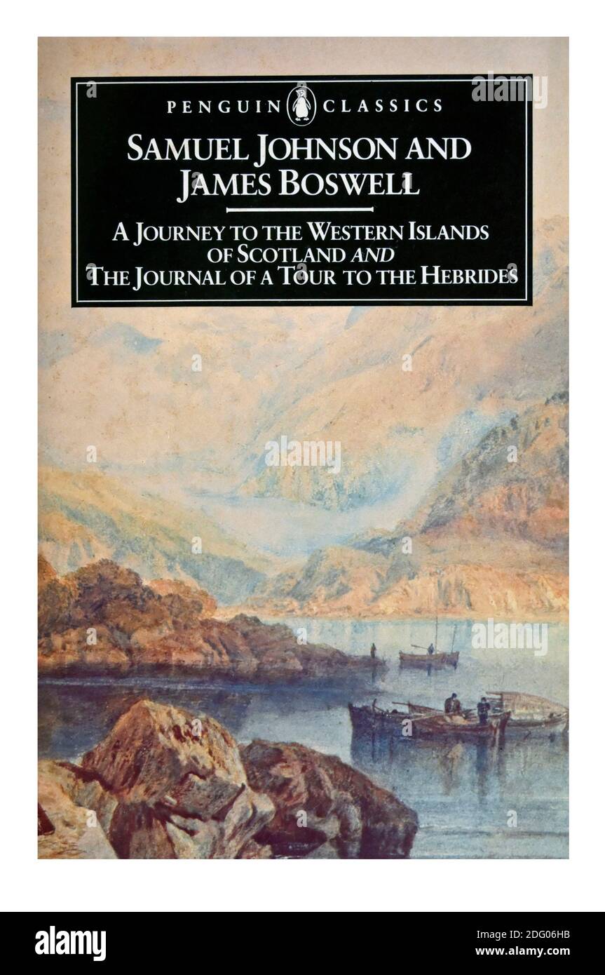 Buchcover 'EINE Reise zu den westlichen Inseln Schottlands und das Journal einer Tour zu den Hebriden'. Von Samuel Johnson und James Boswell. Stockfoto