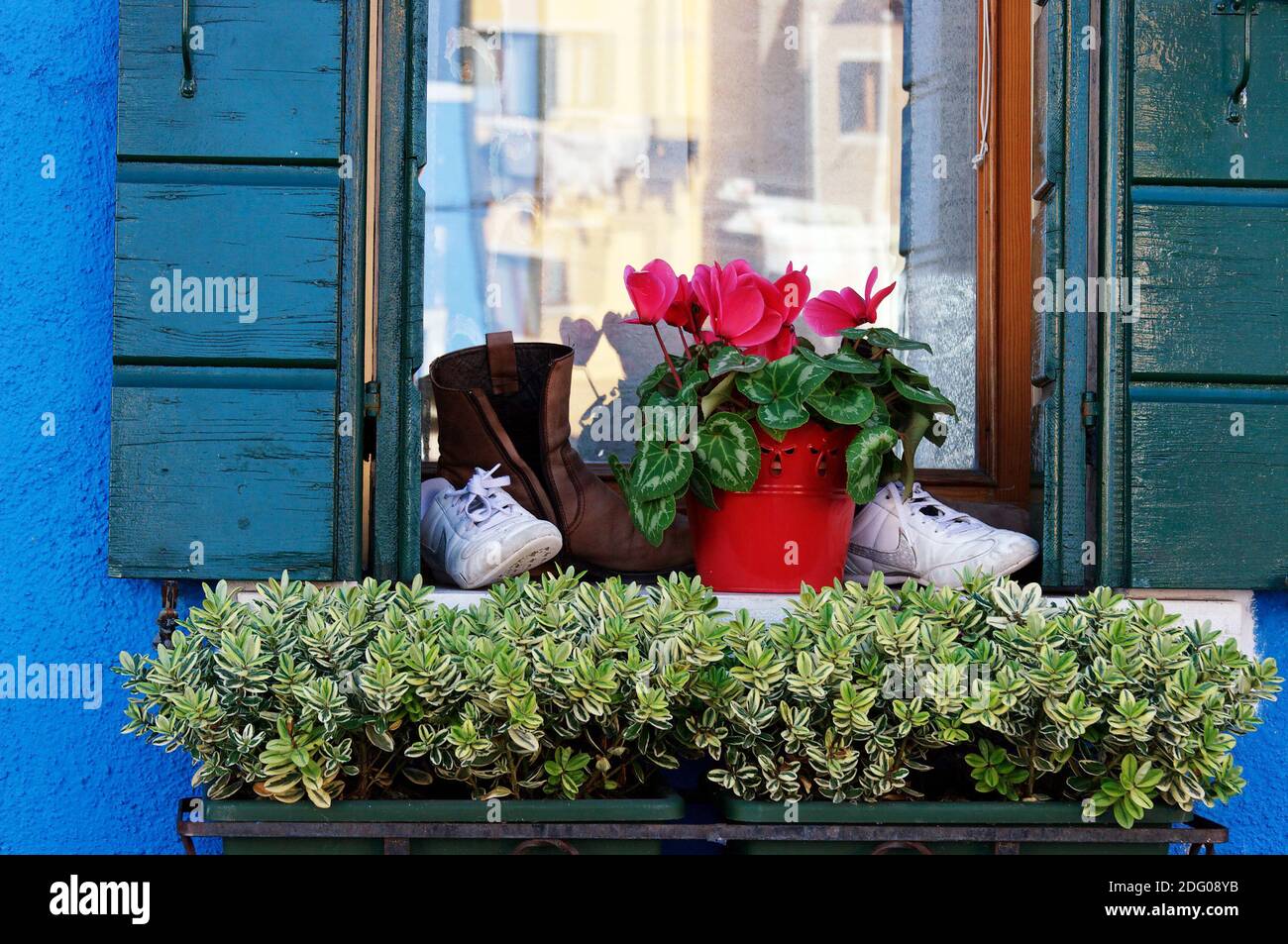 Fenster in Burano Stockfoto