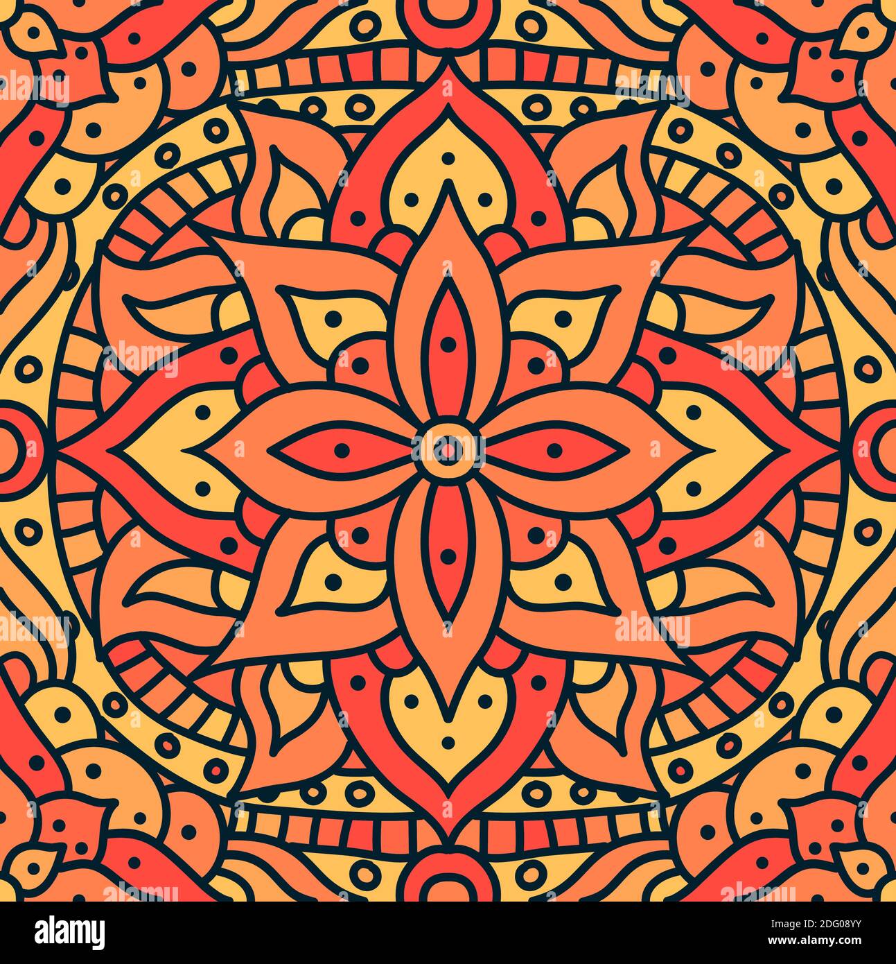 Indische Mandala Muster nahtlose Vektor-Design. Vektor nahtlose Muster für fabrique. Orientalisches abstraktes orangefarbenes Blumenmuster. Stock Vektor