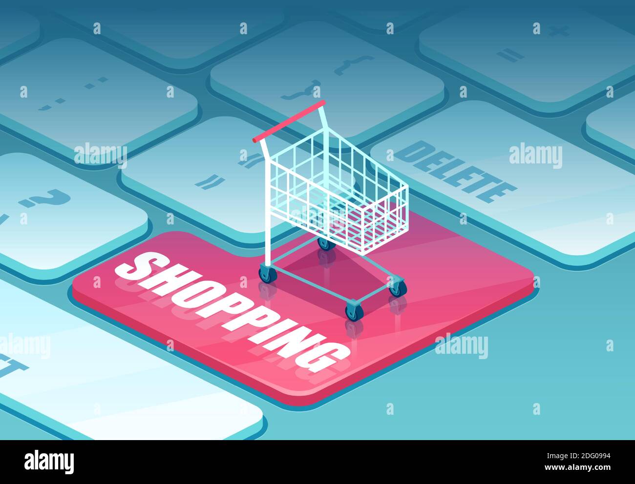 Online-Shopping-Konzept. Vektor eines Warenkorbs Logo auf einer Laptop-Tastatur. Stock Vektor