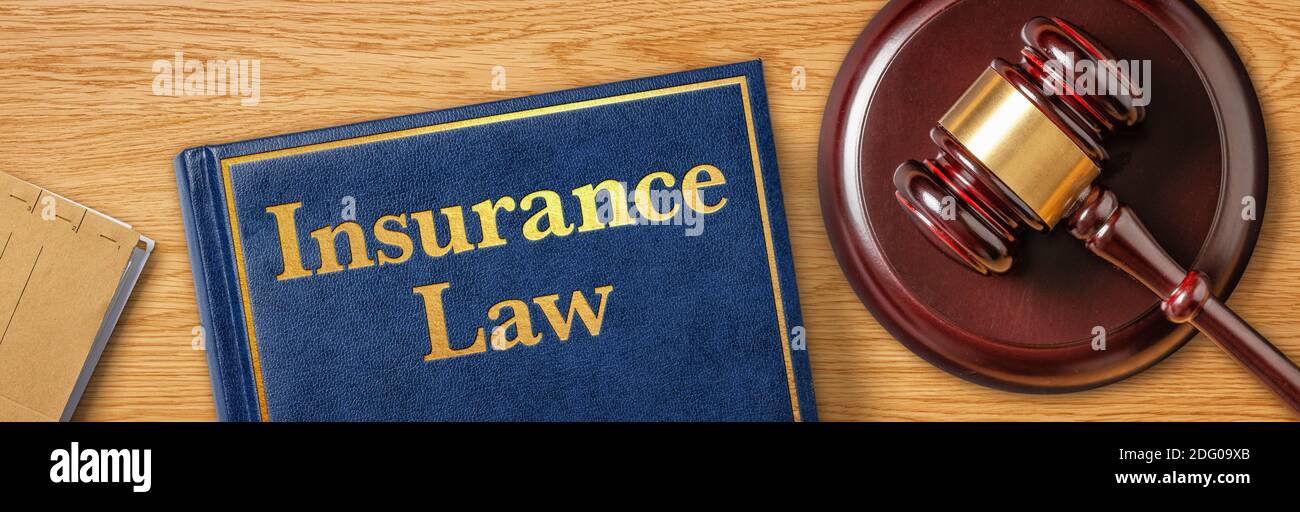 Ein Gavel mit einem Gesetzbuch - Versicherungsrecht Stockfoto