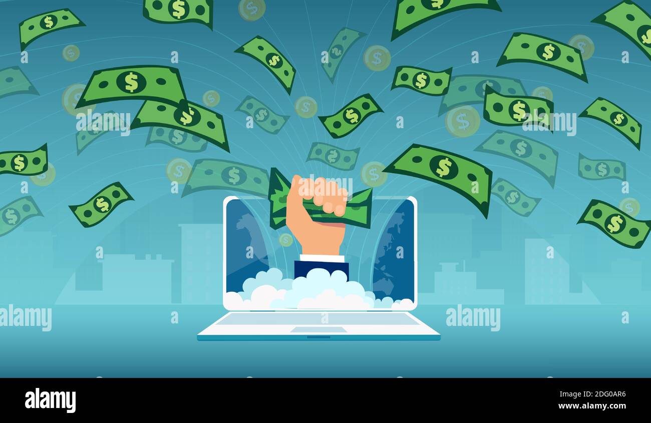 Vektor eines Geschäftsmannes, der online Geld verdient Stock Vektor