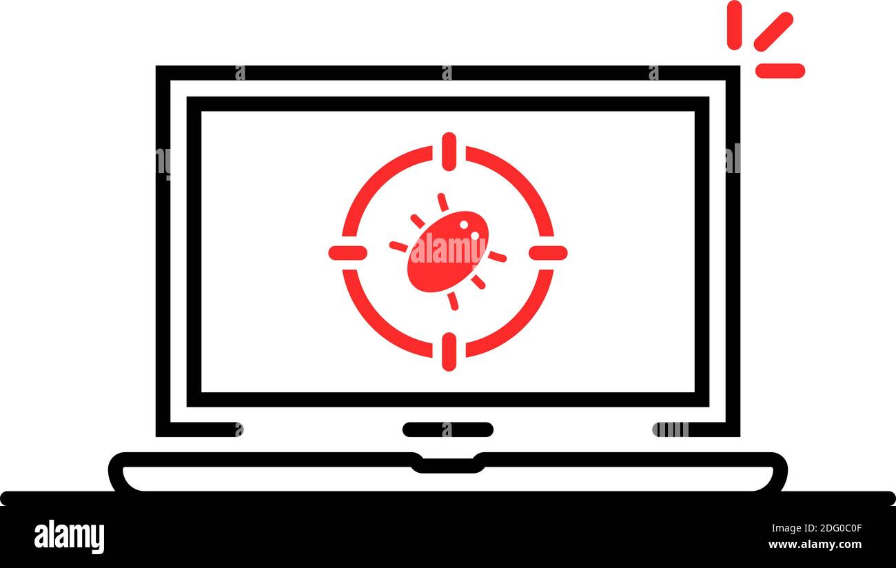 Thin-Line-Computer mit Bug infiziert Stock Vektor