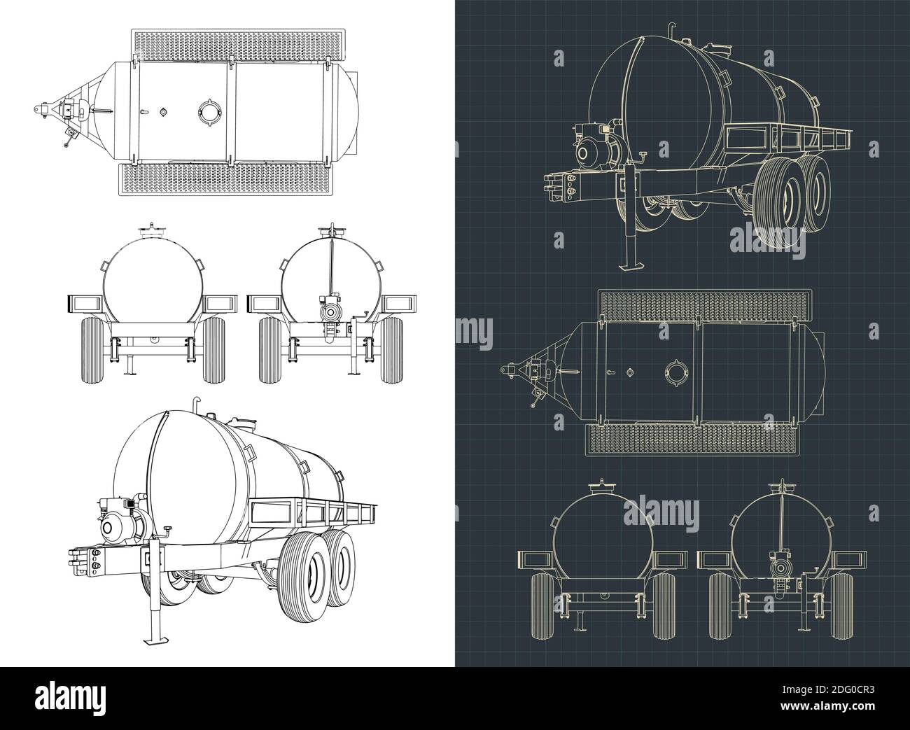 Stilisierte Vektordarstellung eines großen Wasserbehälter Anhänger Zeichnungen Stock Vektor