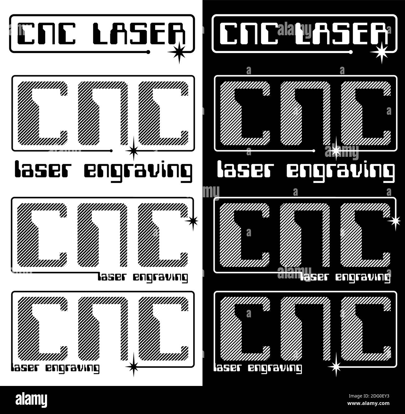 Stilisierte Vektor-Logo zum Thema Lasergravur und Laserschneiden einer CNC-Maschine Logos Stock Vektor