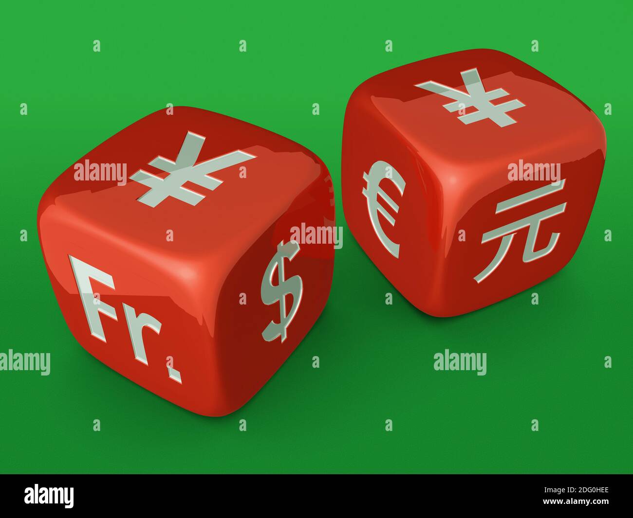 Rote Würfel mit Yen-Währungszeichen Stockfoto