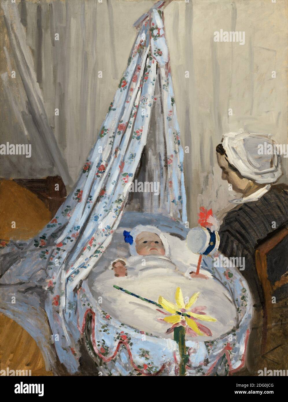 Title: The Cradle – Camille with the Artist's Son Jean Creator: Claude Monet Datum: 1867 Abmessungen: 116,2 x 88,8 cm (45 3/4 x 34 15/16 Zoll) Medium: Öl auf Leinwand Ort: National Gallery of Art, Washington, D.C. Stockfoto