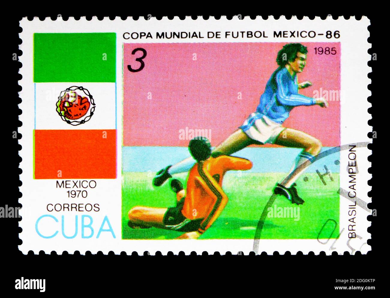 MOSKAU, RUSSLAND - 16. MAI 2018: Eine in Kuba gedruckte Marke zeigt FIFA World Cup, Mexiko-1970, FIFA World Cup 1986 - Mexico Serie, um 1985 Stockfoto