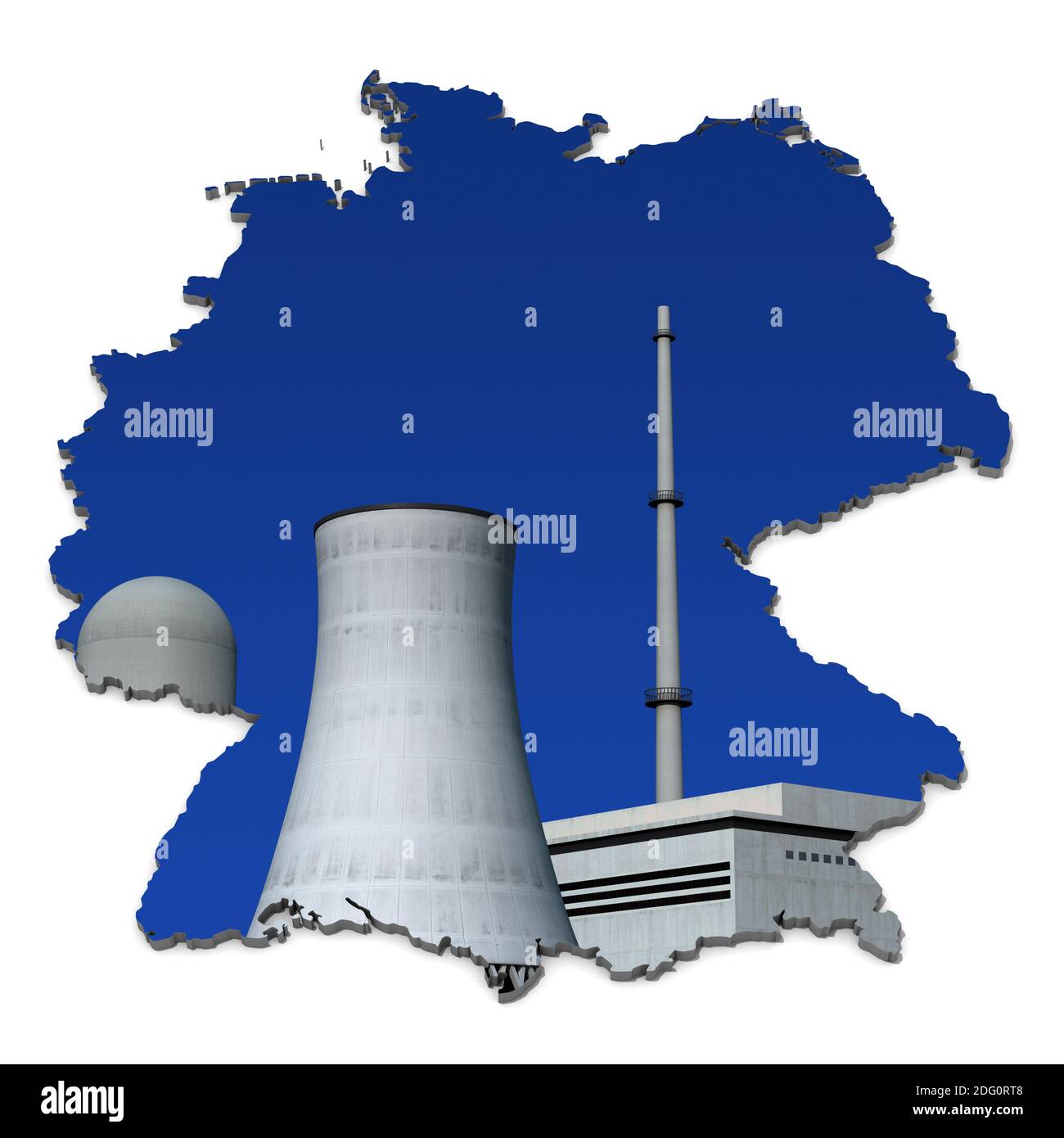 Kernkraftwerk vor blau in der Karte von Deutschland Stockfoto