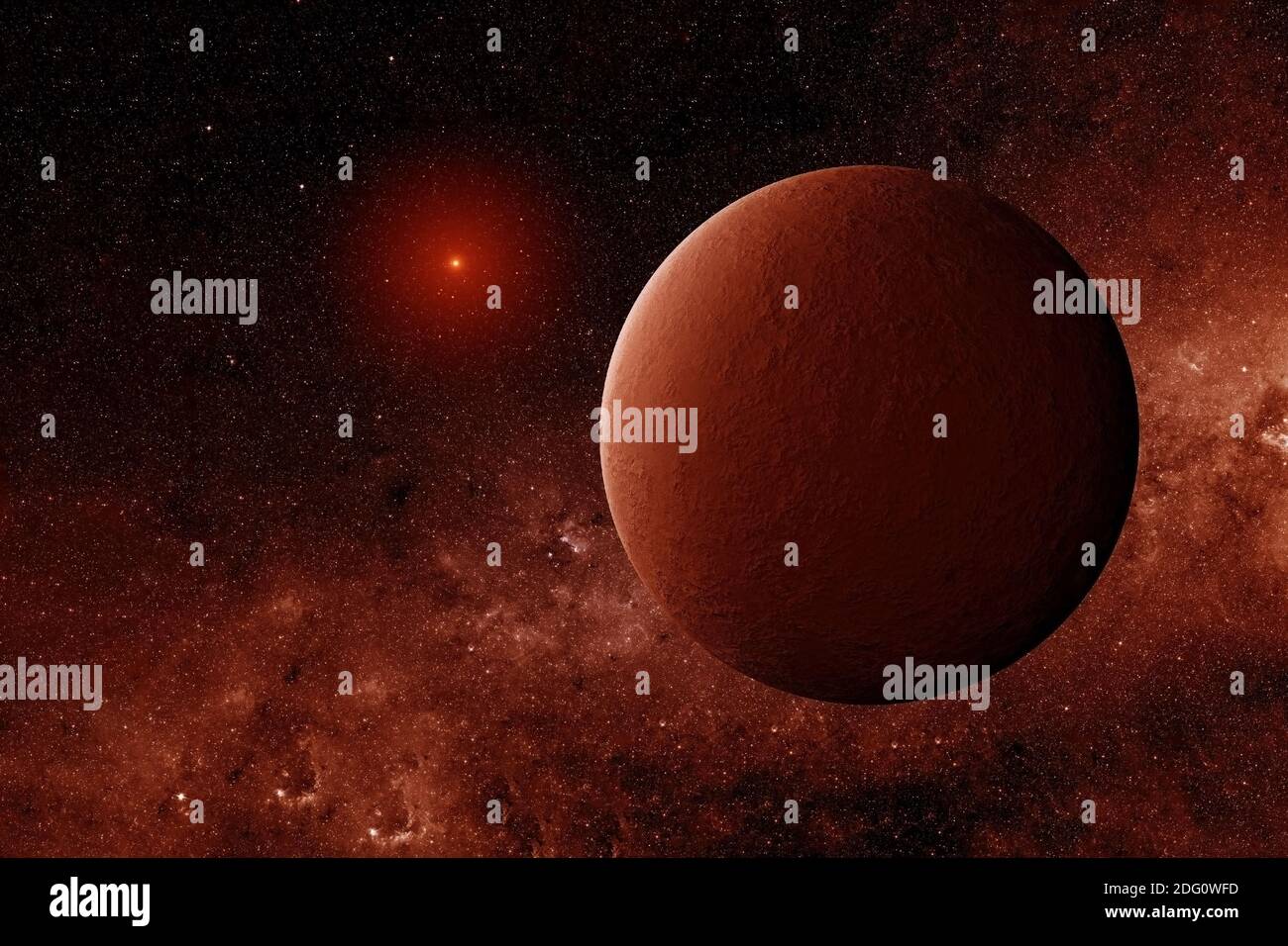 Exoplanet in roten Farben. Elemente dieses Bildes wurden von der NASA eingerichtet. Stockfoto
