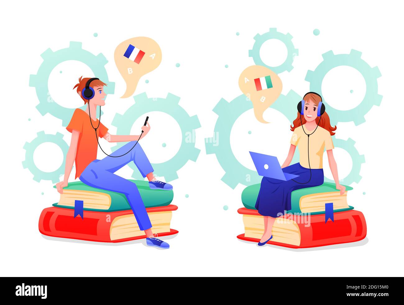 Menschen lernen Fremdsprache in Online-Kurs oder Schule Stock Vektor