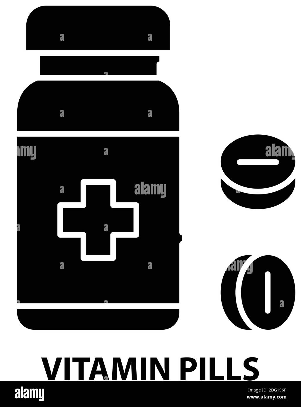 Vitaminpillen-Symbol, schwarzes Vektorzeichen mit editierbaren Strichen, Konzeptdarstellung Stock Vektor