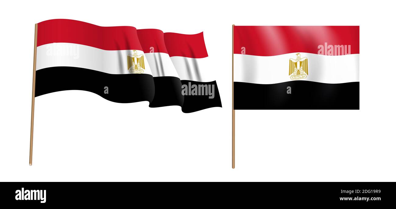 Bunte naturalistische wehende Flagge der Arabischen Republik Ägypten. Abbildung. Stockfoto