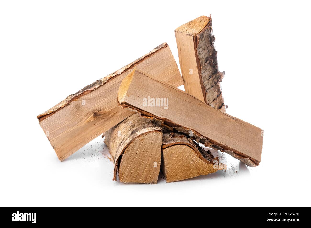Birke Brennholz Protokolle isoliert auf weißem Hintergrund Stockfoto