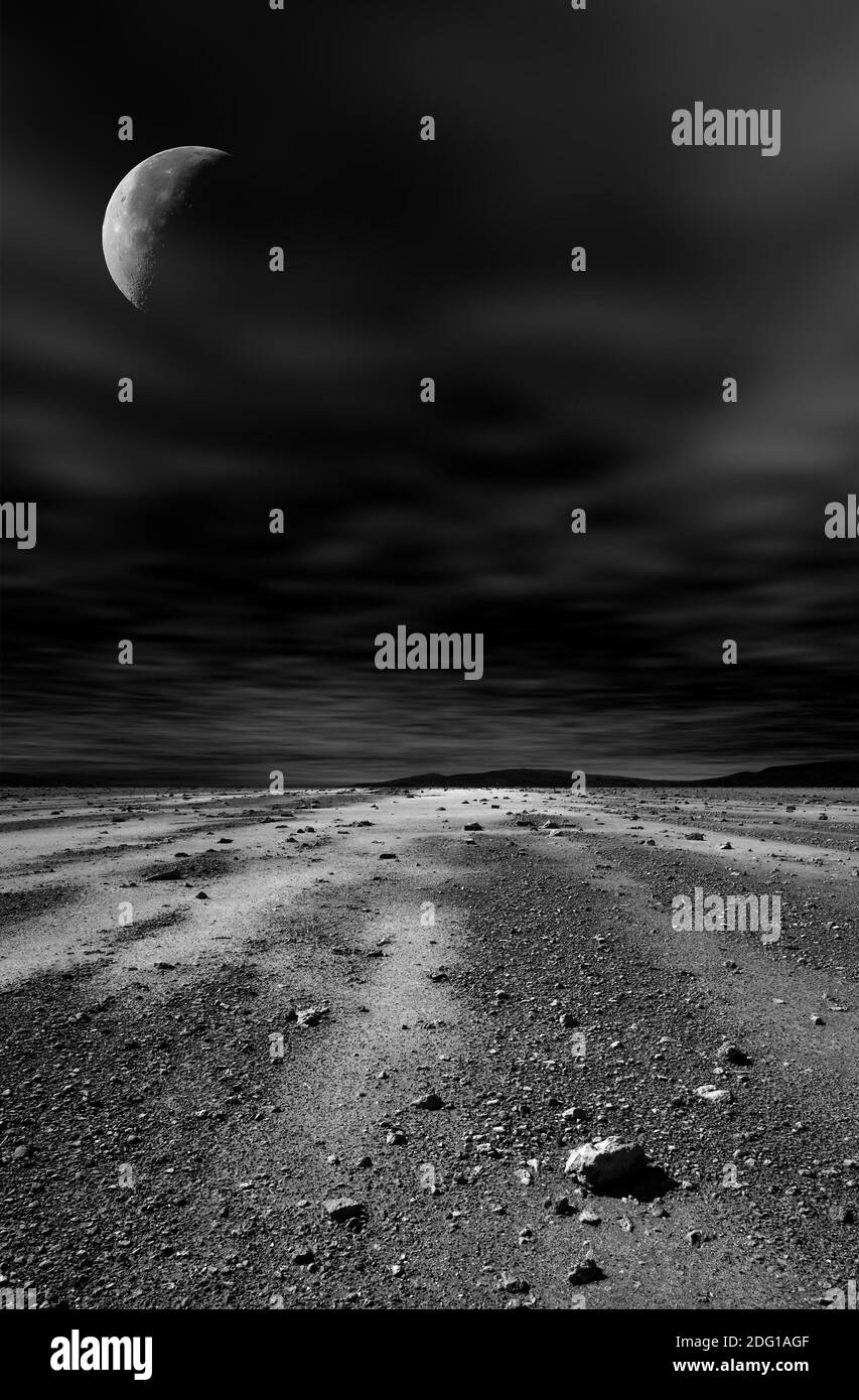 Nacht steinige Wüste. Stockfoto