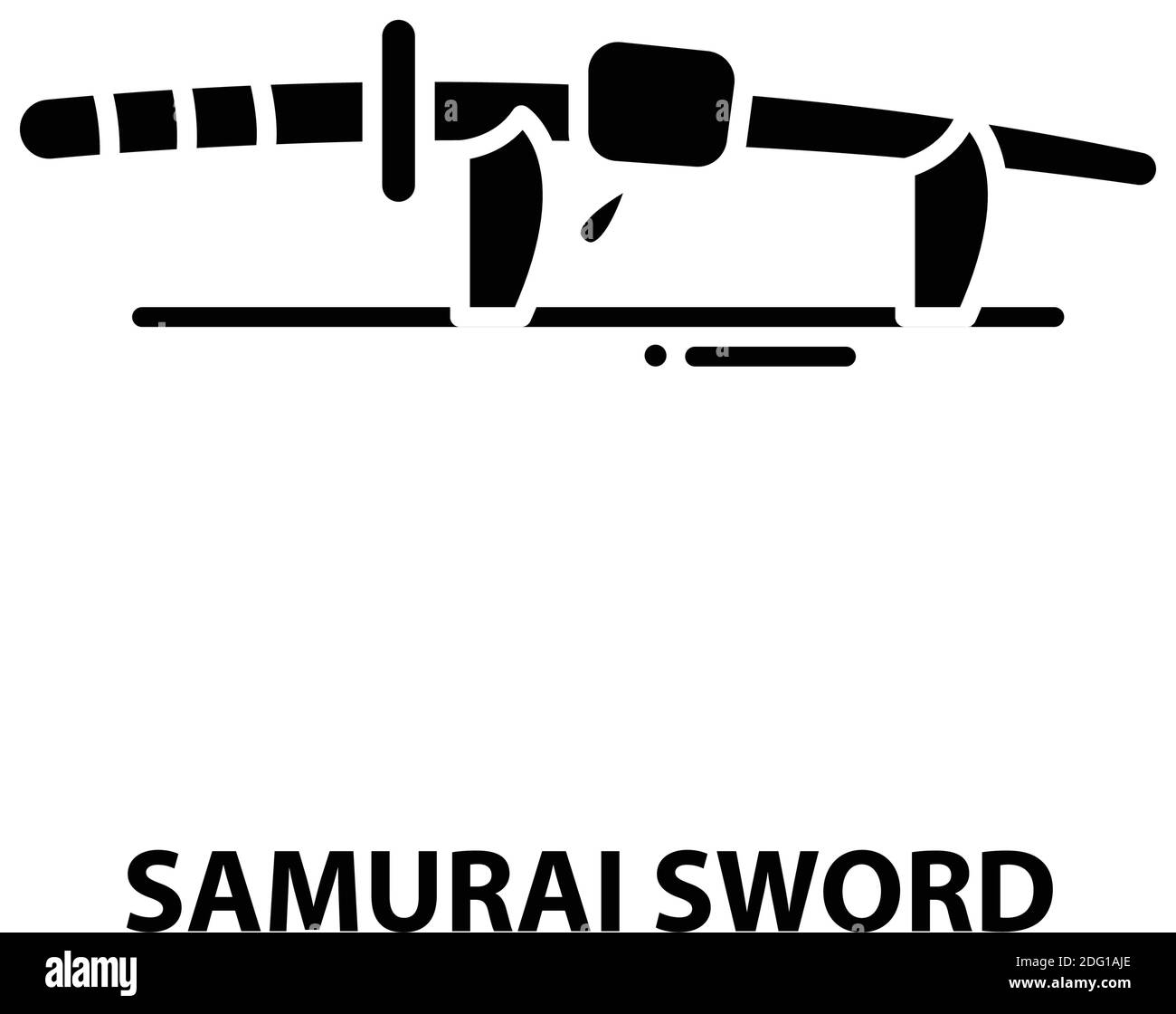 samurai-Schwertsymbol, schwarzes Vektorzeichen mit editierbaren Strichen, Konzeptdarstellung Stock Vektor