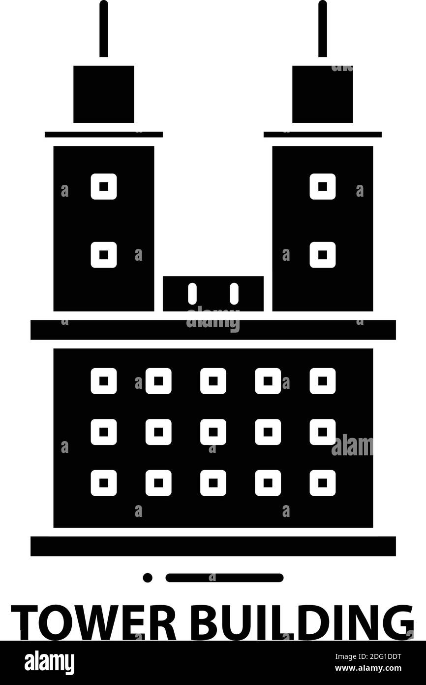 Turmbausymbol, schwarzes Vektorzeichen mit editierbaren Konturen, Konzeptdarstellung Stock Vektor