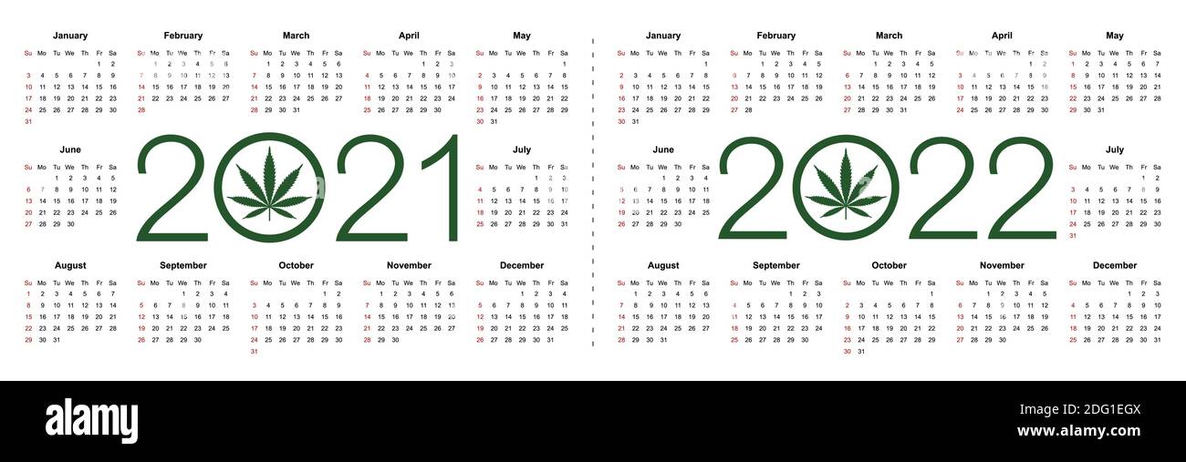 Einfache editierbare Vektorkalender für das Jahr 2021 2022. Woche beginnt ab Sonntag. Isolierte Abbildung auf weißem Hintergrund. Stock Vektor