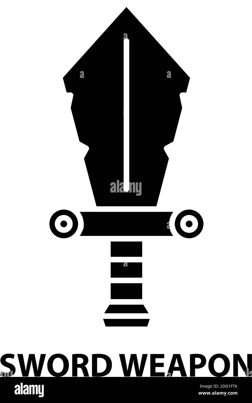 Schwertwaffensymbol, schwarzes Vektorzeichen mit editierbaren Strichen, Konzeptdarstellung Stock Vektor