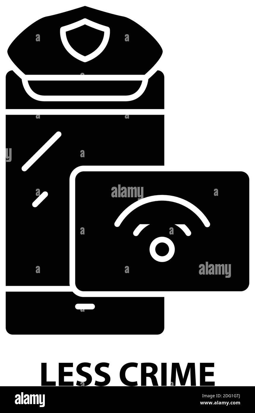 Weniger Verbrechenssymbol, schwarzes Vektorzeichen mit editierbaren Strichen, Konzeptdarstellung Stock Vektor