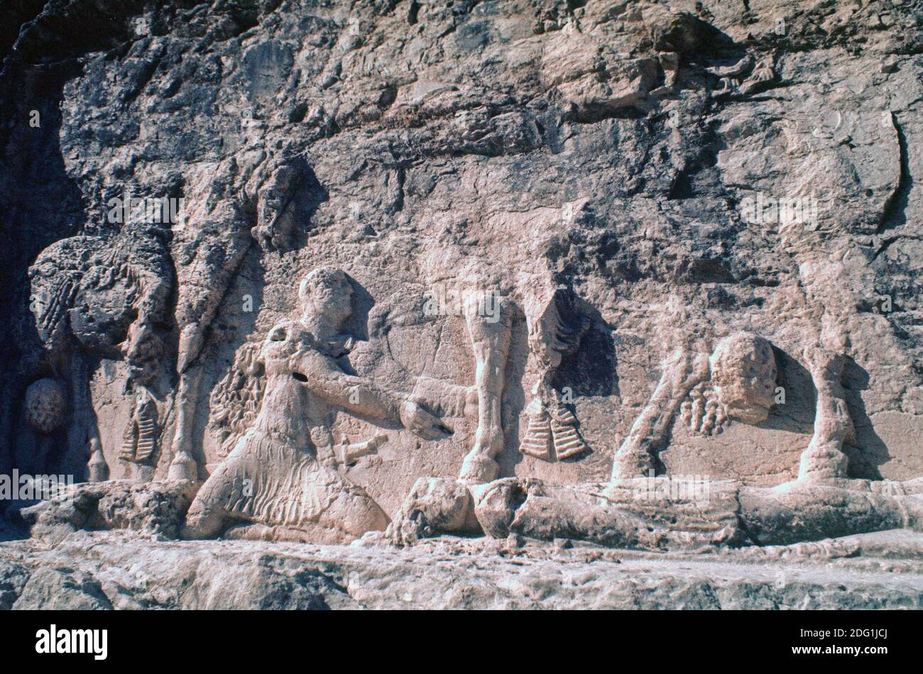Sasanian Felsrelief der Investitur von Shapur, Bishapur, Fars Provinz, Iran Stockfoto