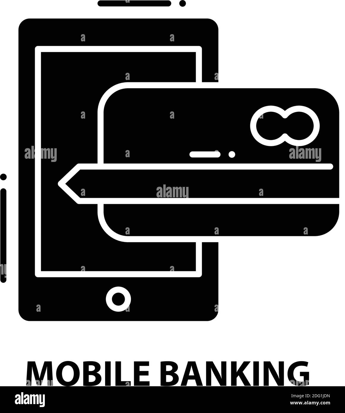 Symbol für mobiles Banking, schwarzes Vektorzeichen mit editierbaren Konturen, Konzeptdarstellung Stock Vektor