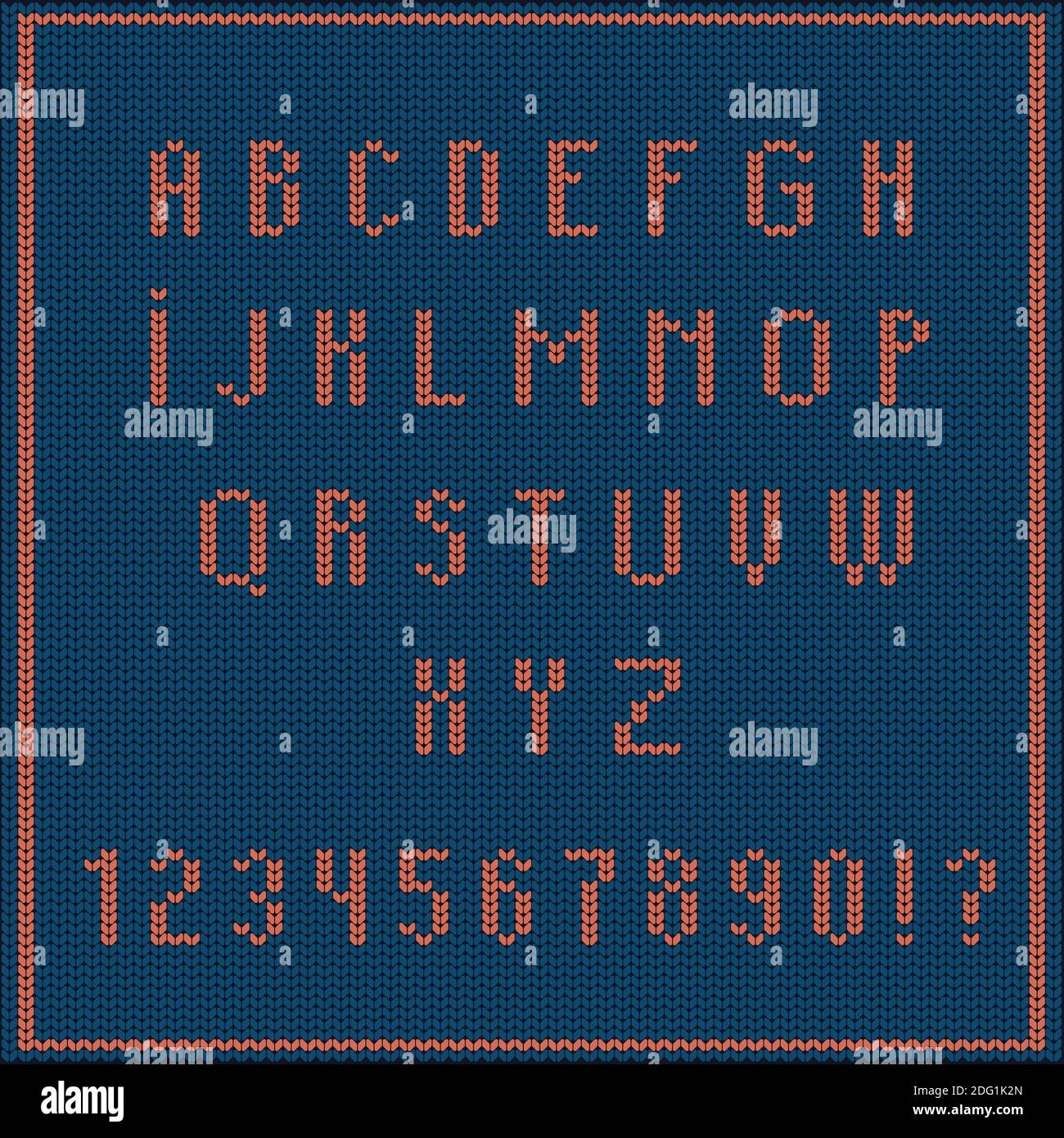 Gestrickte Schrift auf einem Pullover, Weihnachten Winter Typ, englisch lateinisch Alphabet Stock Vektor