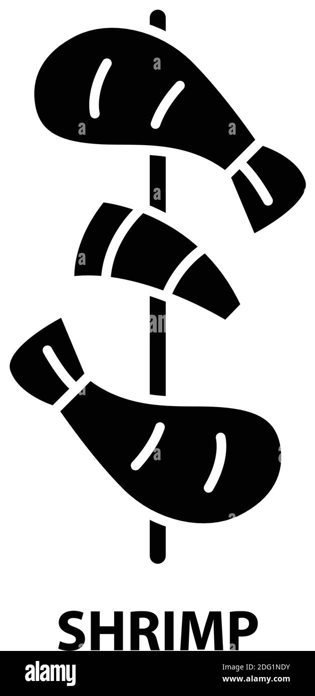 Shrimp-Symbol, schwarzes Vektorzeichen mit editierbaren Konturen, Konzeptdarstellung Stock Vektor
