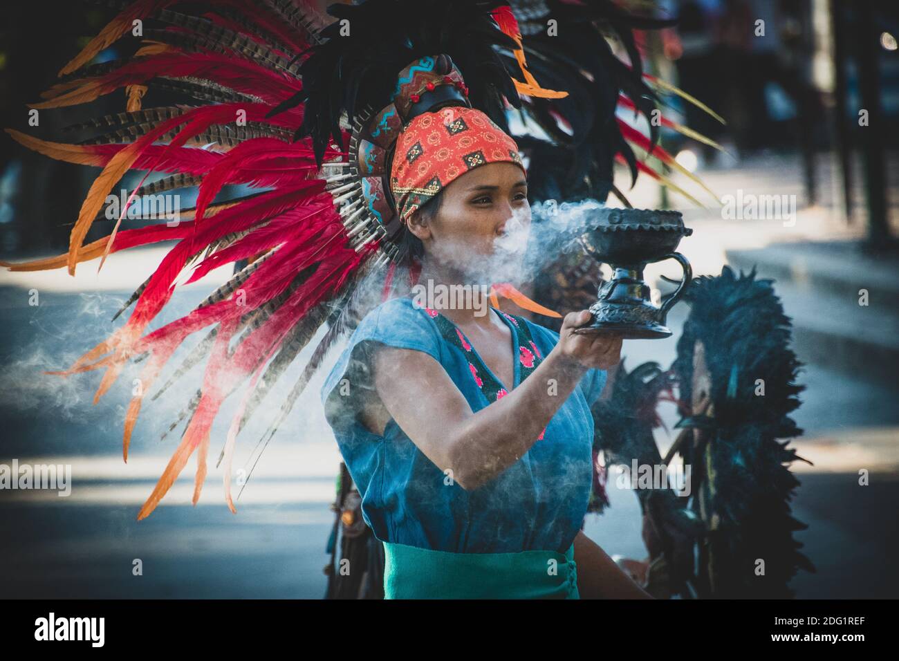 Traditionelles Ritual des Kriegertanzes der Maya Stockfoto