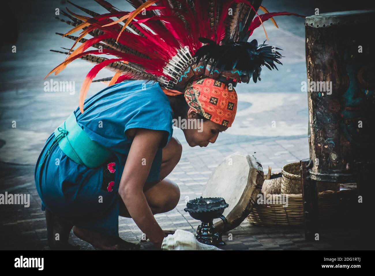 Traditionelles Ritual des Kriegertanzes der Maya Stockfoto