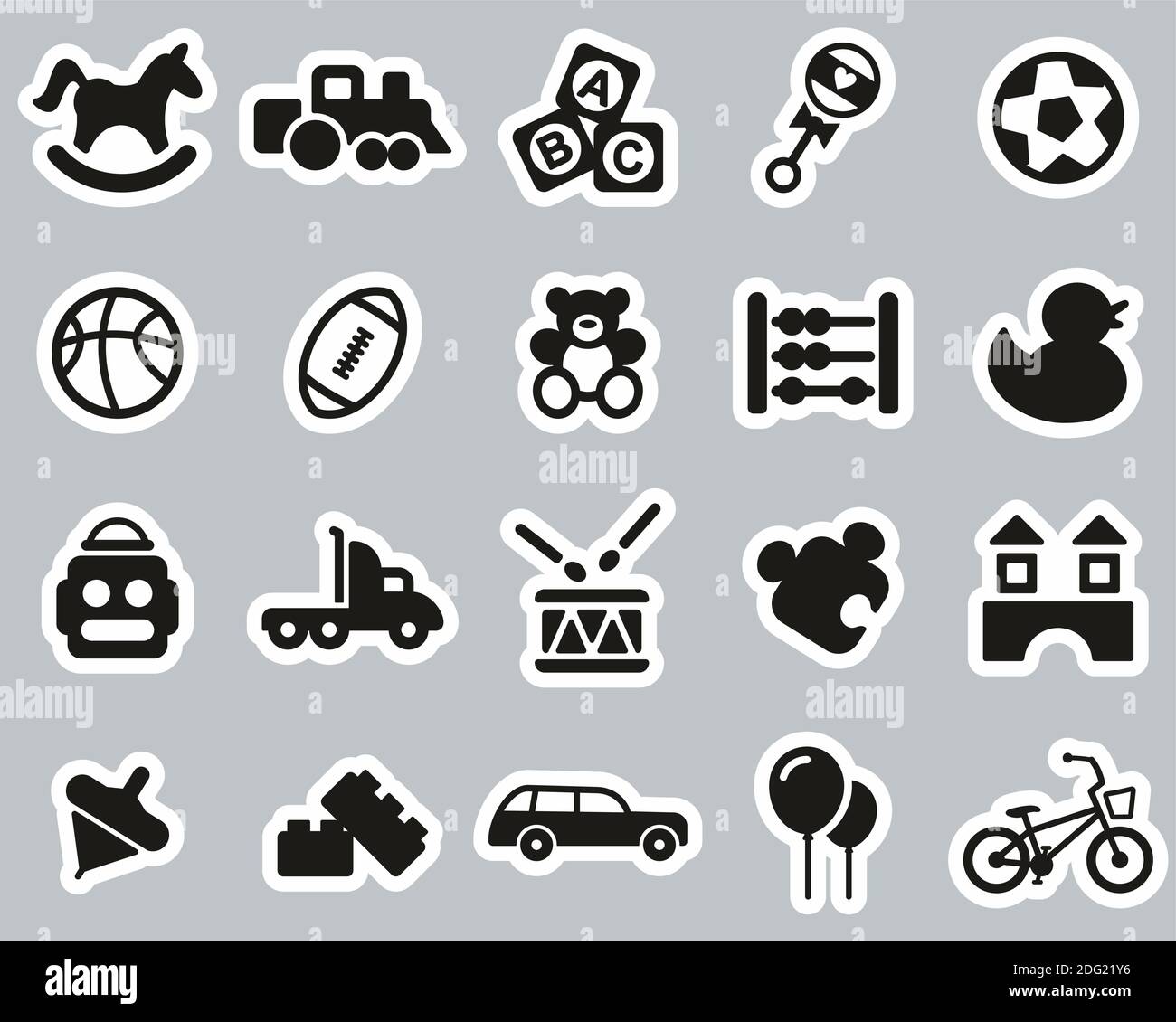 Spielzeug Icons Schwarz & Weiß Sticker Set Groß Stock Vektor