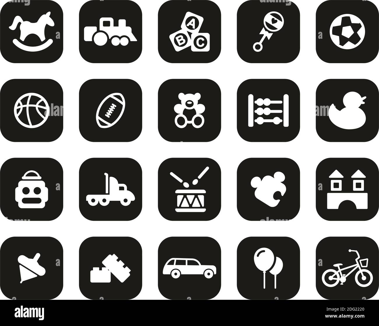 Spielzeug Icons Weiß Auf Schwarz Flat Design Set Groß Stock Vektor