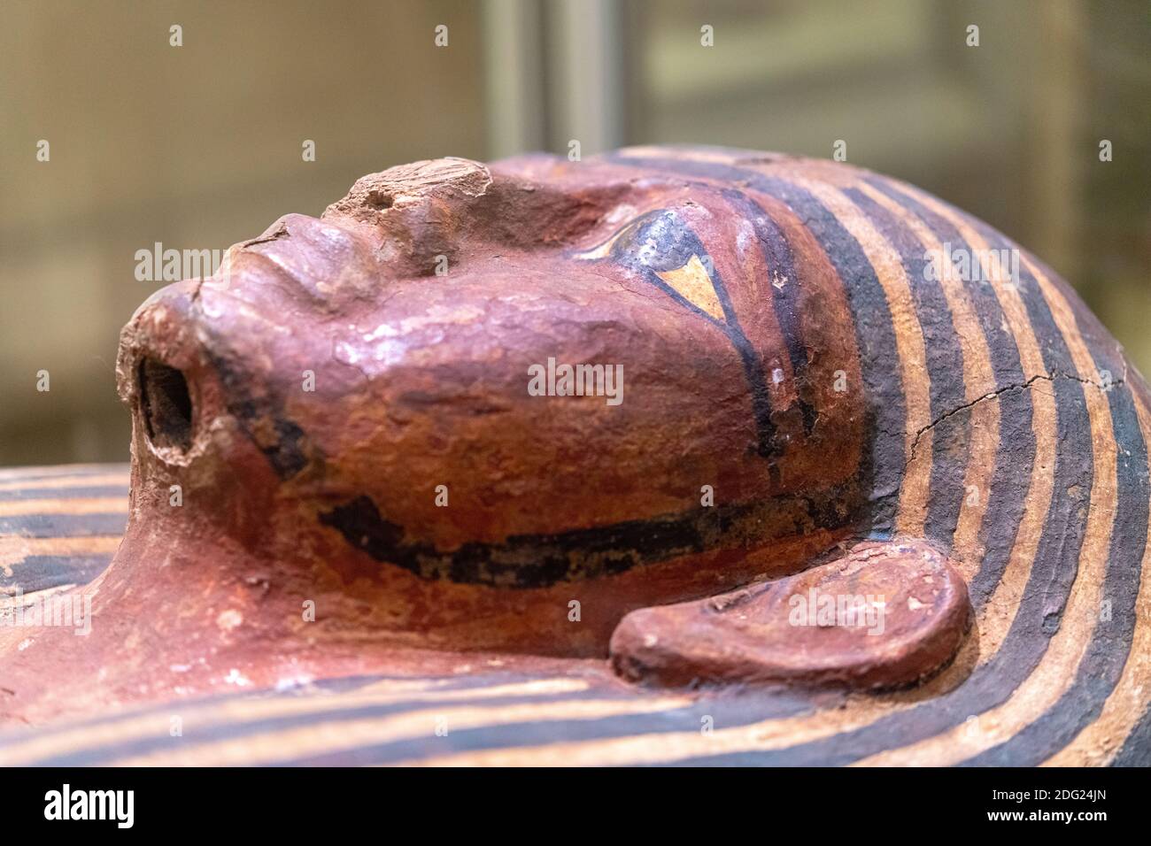 Mumie-Fall von Djedmaatesankh. Das Objekt ist in der Royal Ontario Museum Ausstellung mit dem Namen 'Egyptian Mumien: Alte Leben gesehen. Neue Entdeckungen' Stockfoto