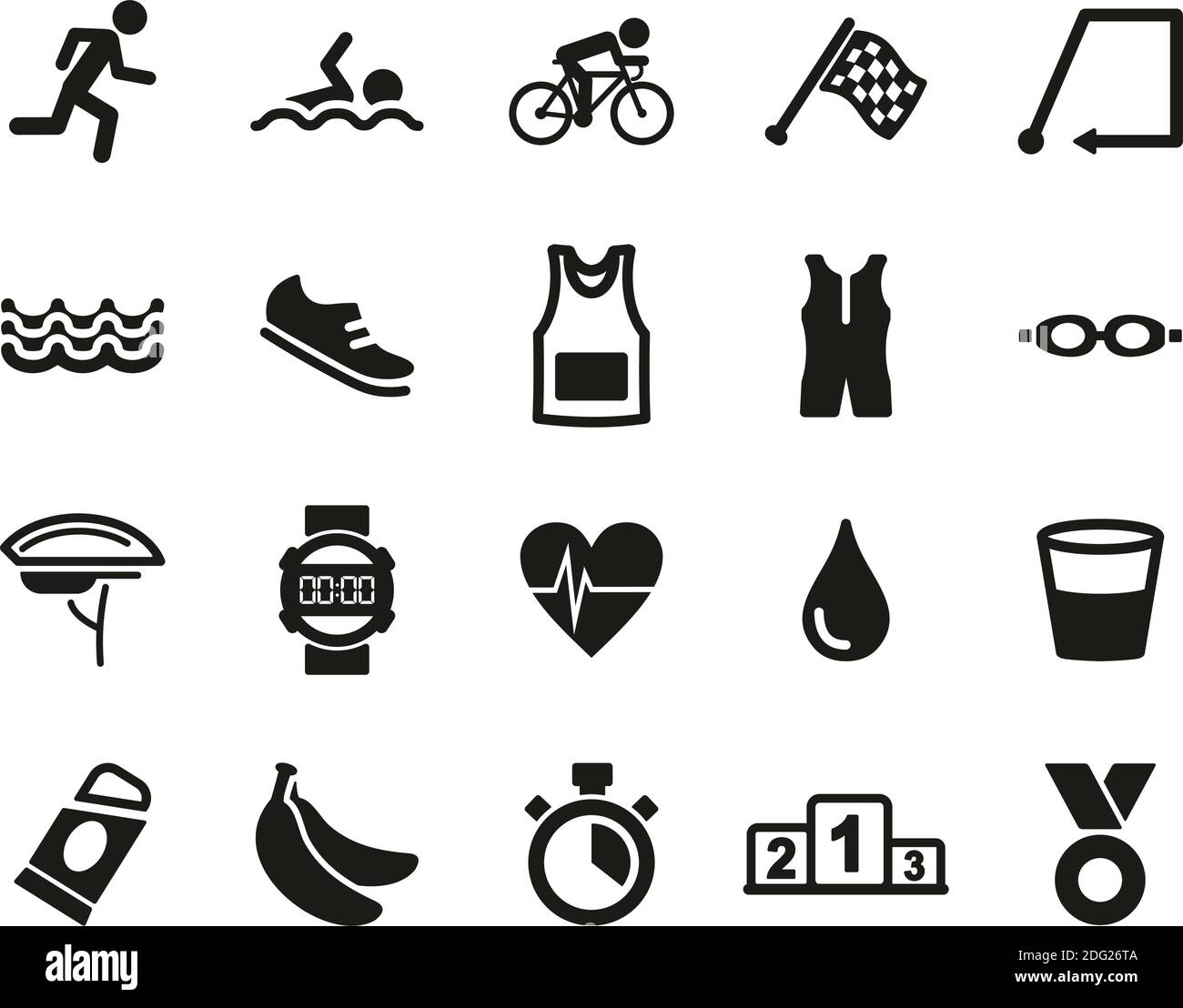Triathlon Race & Equipment Icons Schwarz & Weiß Set Big Stock Vektor