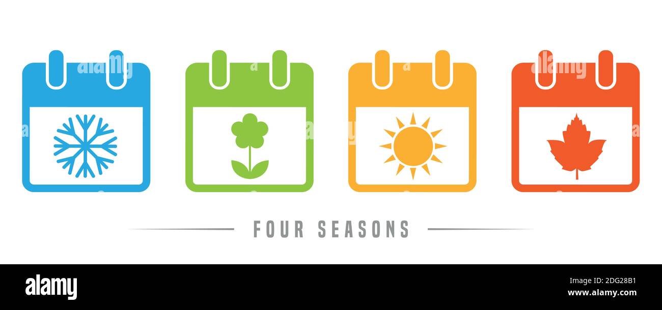 Vier Jahreszeiten Winter Frühling Sommer Herbst Kalender Symbol Set Vektor Abbildung EPS10 Stock Vektor