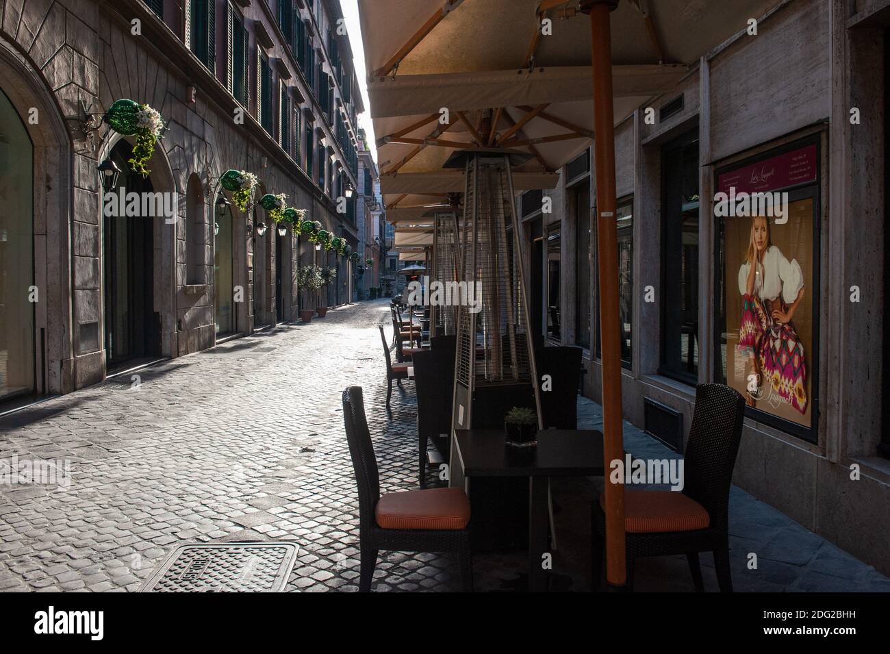 Rom, Italien: Historisches Zentrum zur Zeit des Corona Virus. Zur Zeit des Corona Virus. Via Frattini. Stockfoto