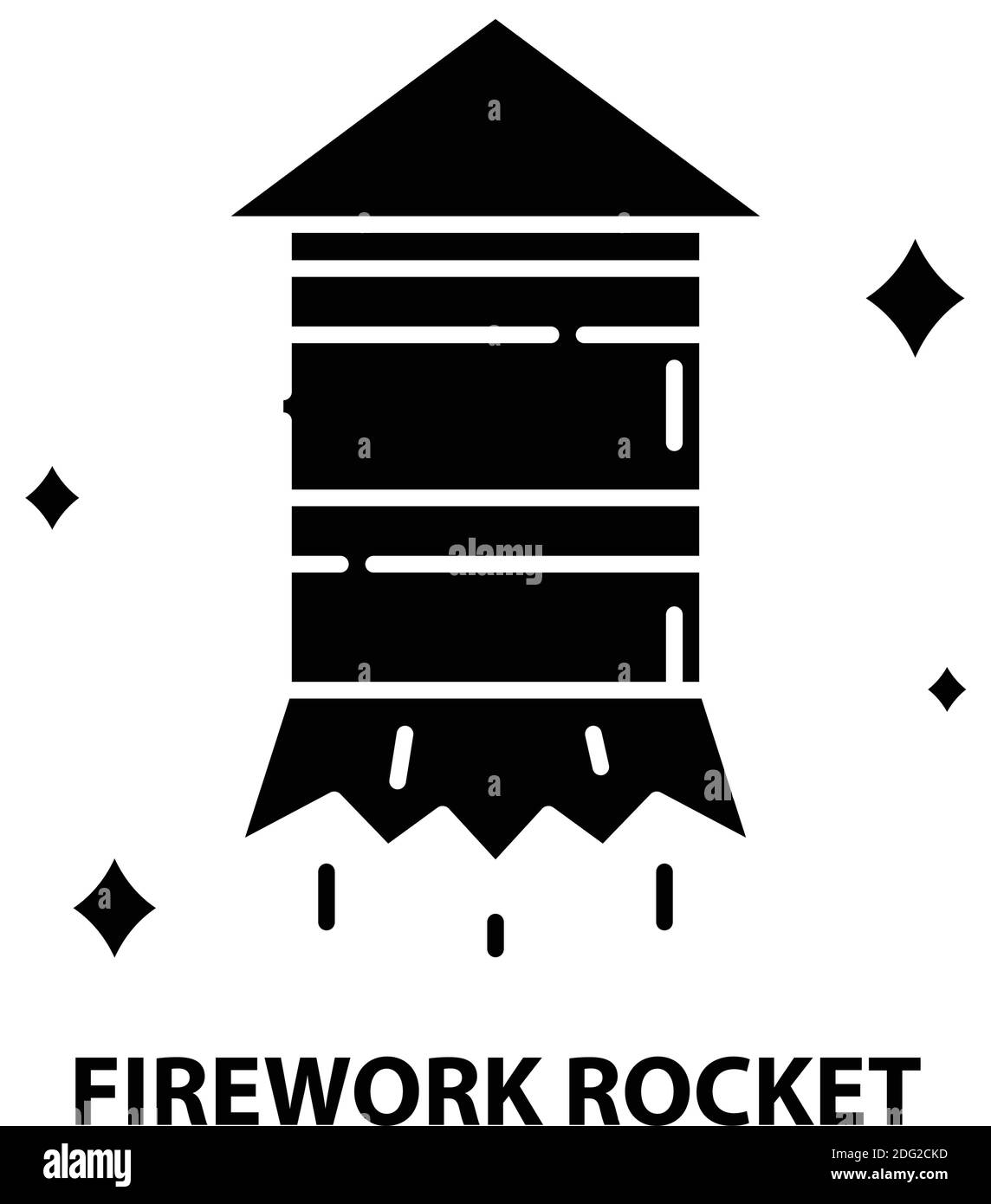 Feuerwerk-Raketensymbol, schwarzes Vektorschild mit editierbaren Strichen, Konzeptdarstellung Stock Vektor