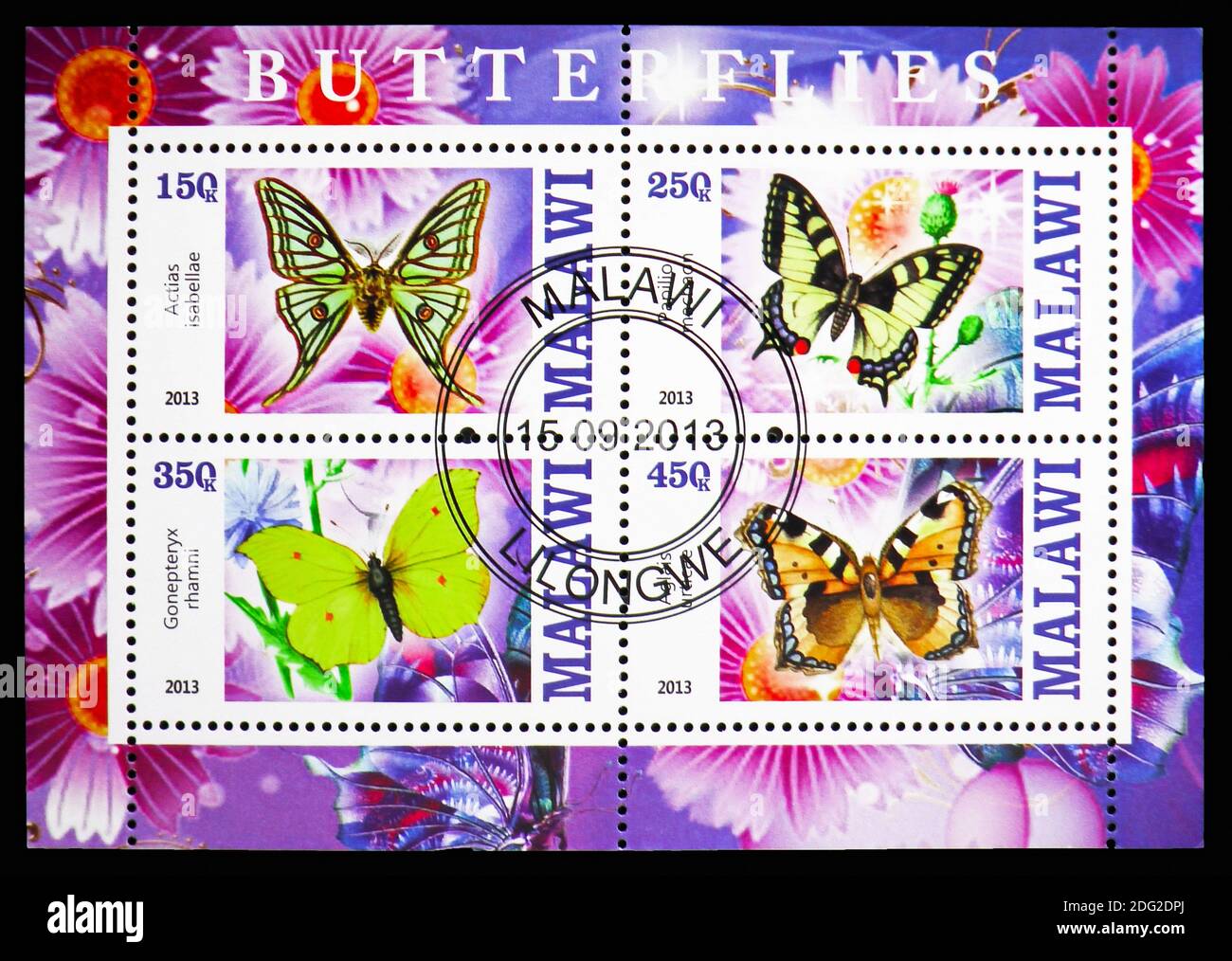 MOSKAU, RUSSLAND - 21. OKTOBER 2018: Vier in Malawi gedruckte Briefmarken aus der Serie Butterflies, um 2013 Stockfoto